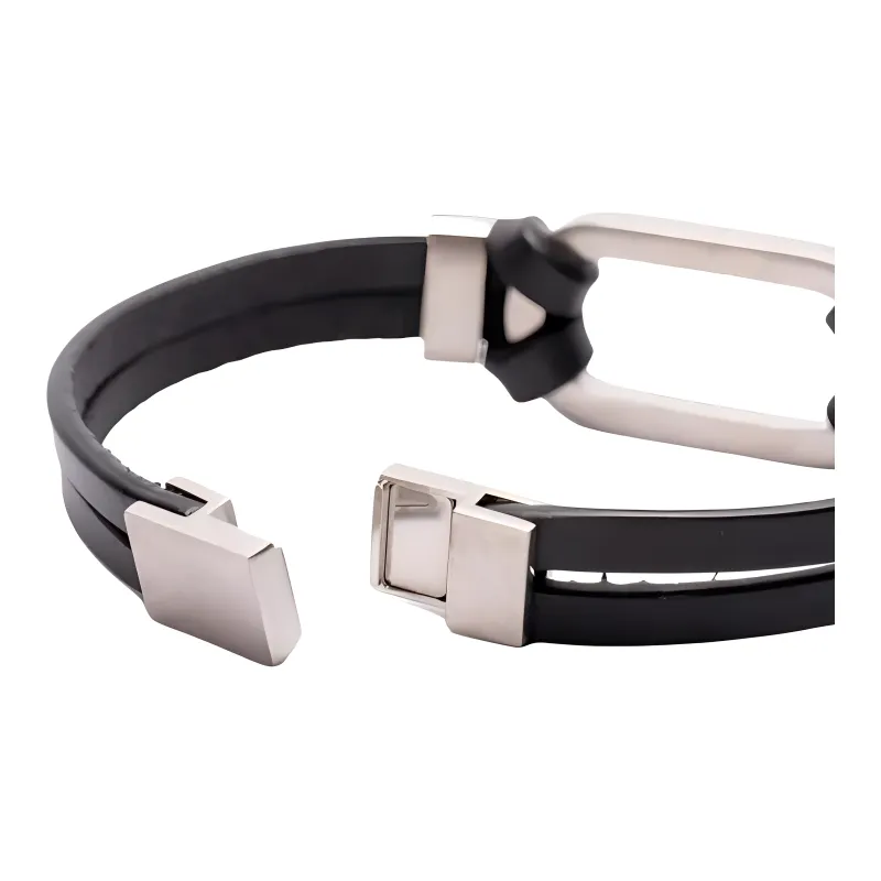SAINT LAURENT Calfskin Metal Bracelets Men's Black-2