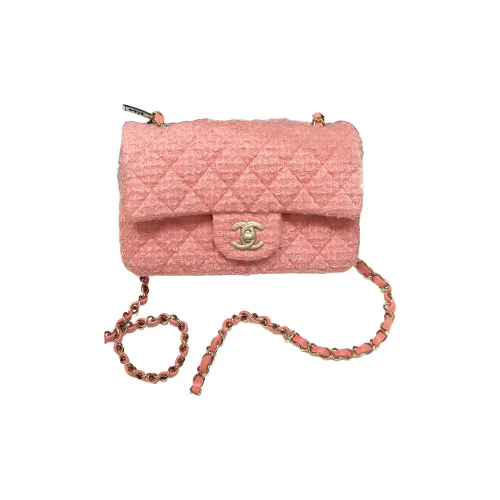 CHANEL Classic Flap CF Cotton Wool Twill Velvet Mouth Cover Bag Crossbody Bag Mini Women's Pink