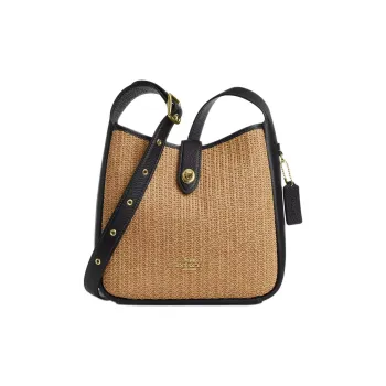 COACH Hadley Straw Shoulder Bag, Crossbody Bag Medium Size Women's Khaki & Black
