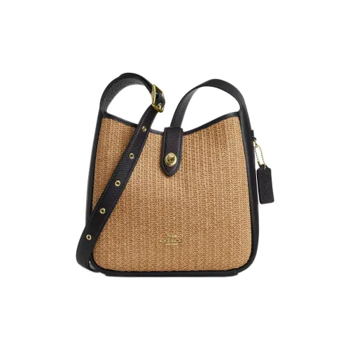 COACH Hadley Straw Shoulder Bag, Crossbody Bag Medium Size Women's Khaki & Black