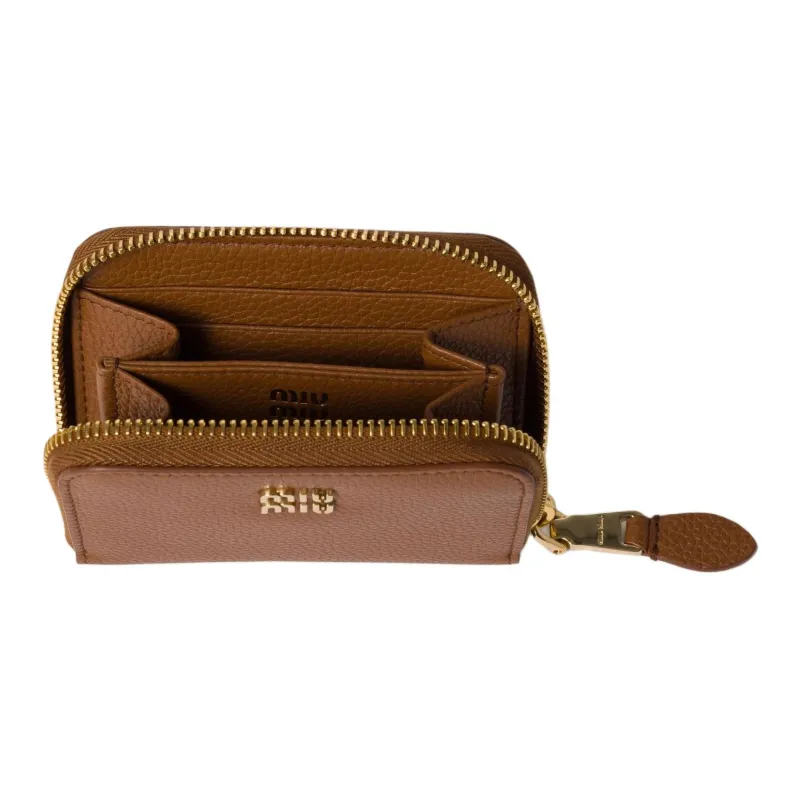MIU MIU Cow Leather Coin Purse Unisex Brandy-2