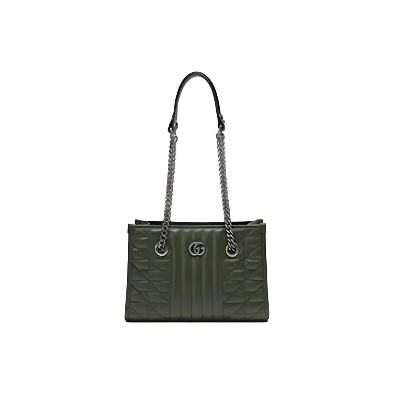 GUCCI MarmontGG Marmont Leather Tote Bag, Shopping Bag, Handbag, Shoulder Bag Small Size Women's Forest Green-0