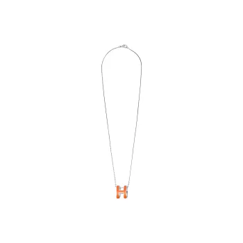 HERMES Palladium Necklaces Women's Vibrant Orange Pendant Silver Chain