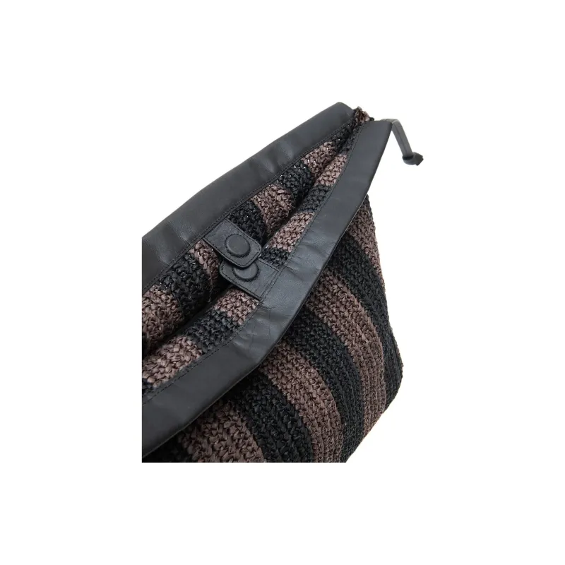 ALYSI Raffia With Leather Handbag Tubas Women's Chocolate-2