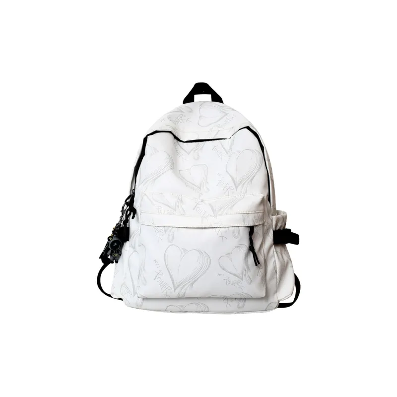 Yalu Nylon Backpack Regular Unisex White Heart/Black Heart-0