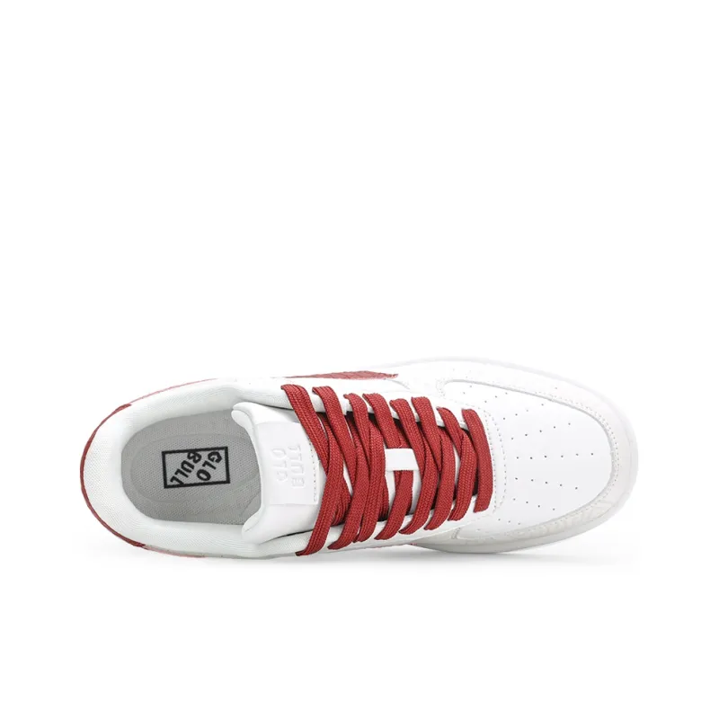 GLO BULL Abrasion Resistant Breathable Height Increasing Low Top Skateboard Shoes Unisex White Red-3