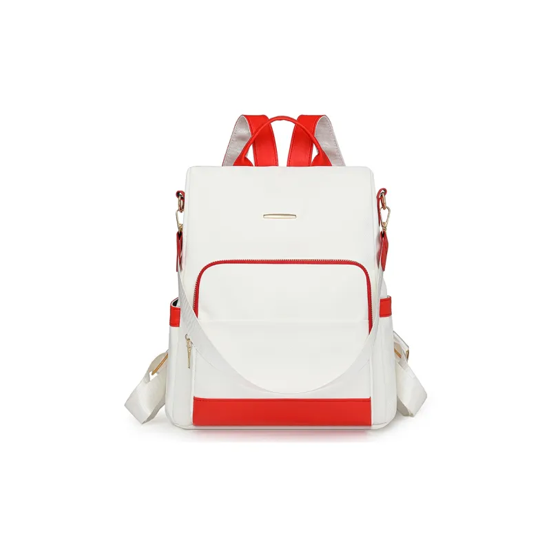 Single Warehouse PU Backpack Regular Unisex Black & White/Black & Brown/Caramel/Blue/Red/Pink-14