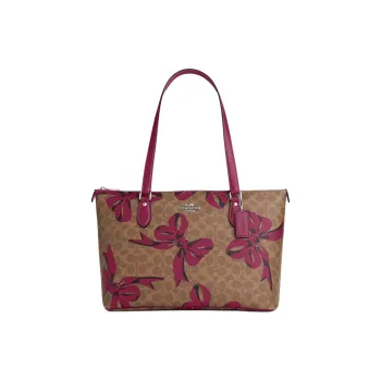 COACH Gallery Coated Canvas Tote Bag, Shopping Bag, Handbag, Shoulder Bag Tubas Women's Tan & Pink Multicolor