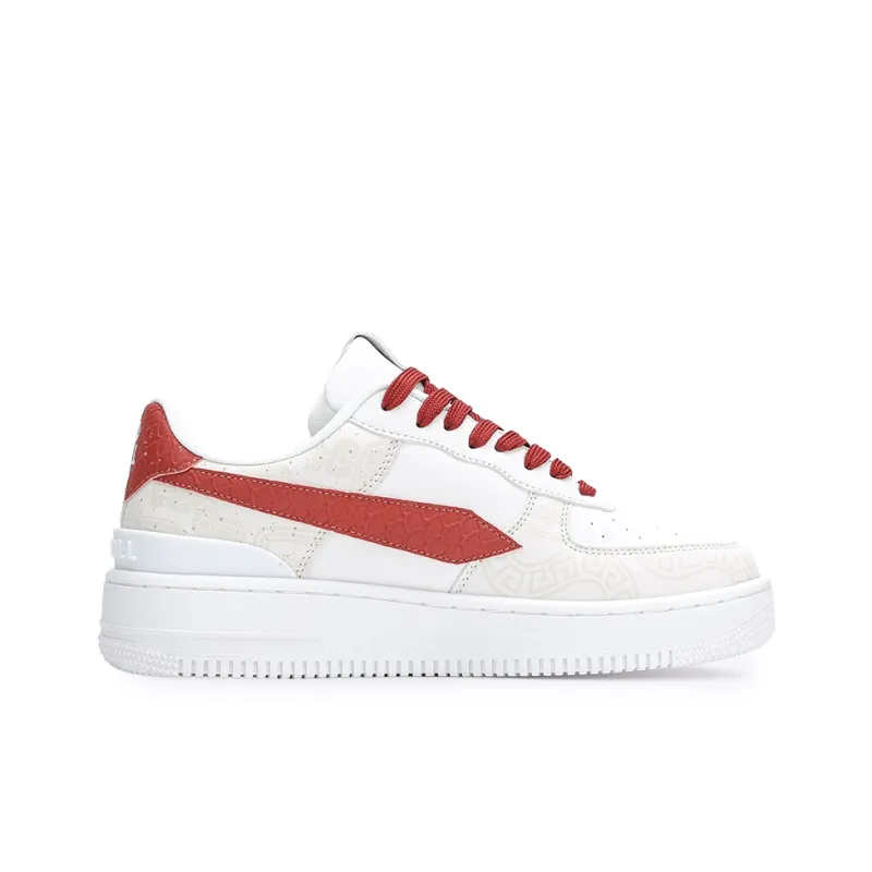 GLO BULL Abrasion Resistant Breathable Height Increasing Low Top Skateboard Shoes Unisex White Red-1