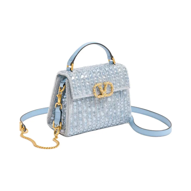 Valentino VSLING Glass Shoulder Bag, Crossbody Bag, Handbag Mini Women's Sapphire & Light Blue-1