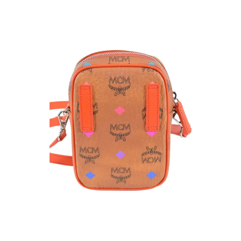MCM Klassik Visetos Coated Canvas Small Square Bag Cell Phone Pouch Shoulder Bag Crossbody Bag Mini Unisex Brown Cognac-3