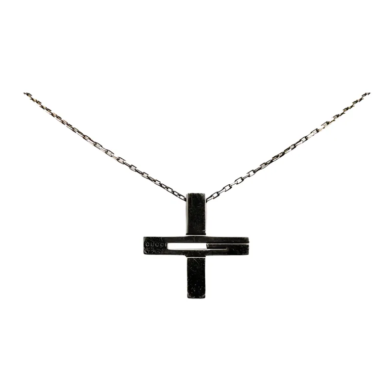 GUCCI 20th Century Sterling Silver G Cross Pendant Necklace-1