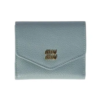 MIU MIU Leather Wallet Trumpets Women's Light Green