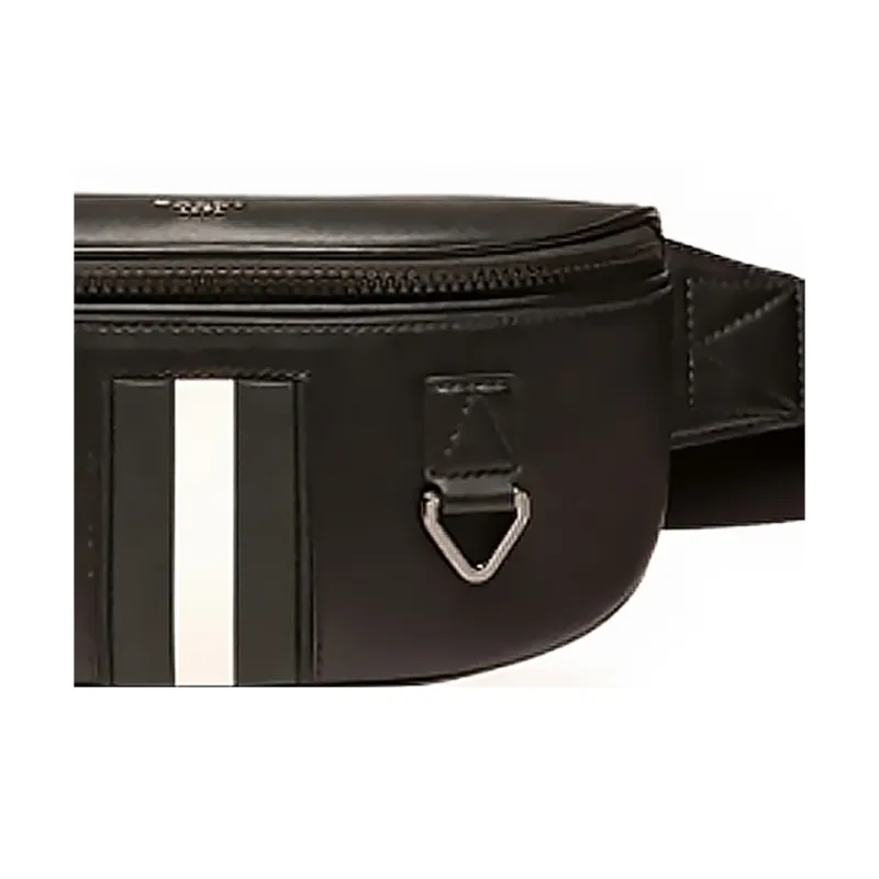 BALLY Waterproof Recycled Cow Leather One Shoulder Crossbody Fanny Pack Men's Black-3