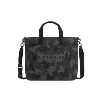 COACH Canvas With Smooth Leather Handbag Unisex Bronze & Gray