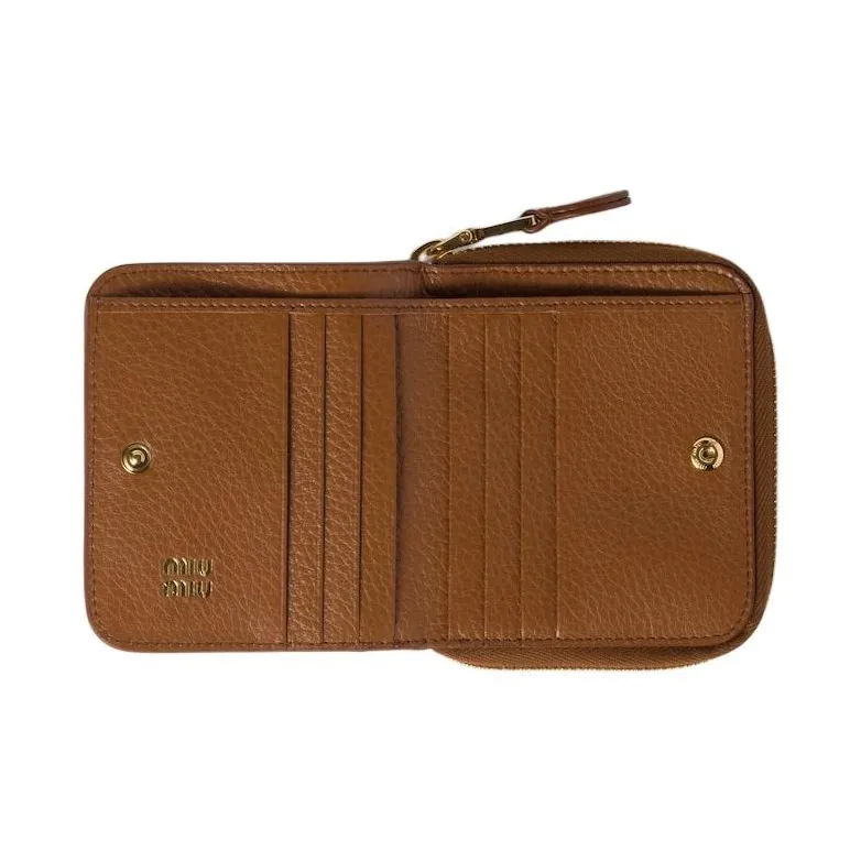 MIU MIU Cow Leather Wallet Unisex Brandy-2