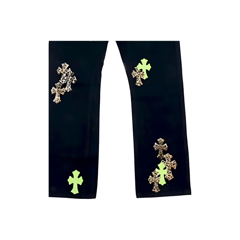 Chrome Hearts Green & Leopard Cross Patch Jeans-5