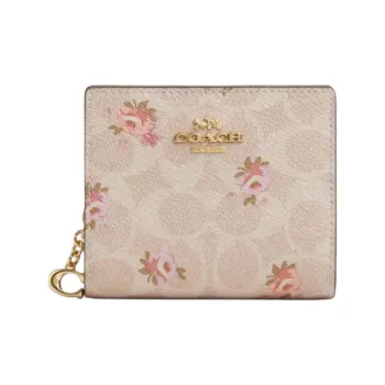 COACH Snap Wallet Coated Canvas Wallet Mini Women's Gold & Sand