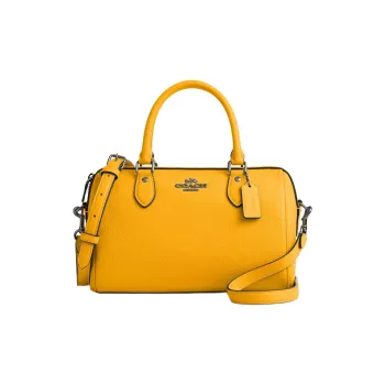 COACH Rowan Pebbled Leather Boston Bag, Shoulder Bag, Crossbody Bag, Handbag Medium Size Women's Ginger Yellow