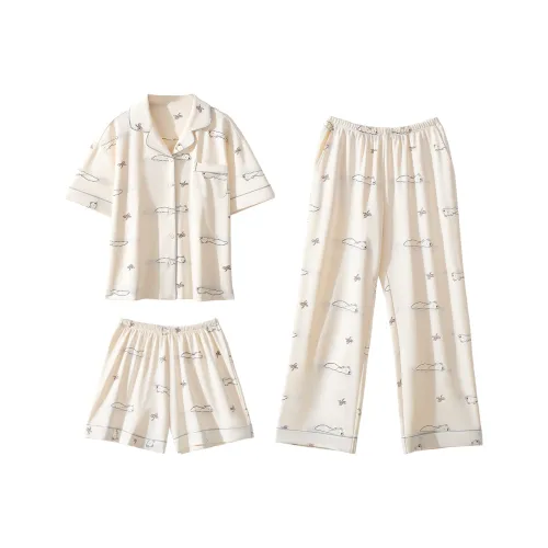 Urban Beauty Pajama Set Versatile Casual Fashion Outerwear Ready Women's Set Of 3 Ecru