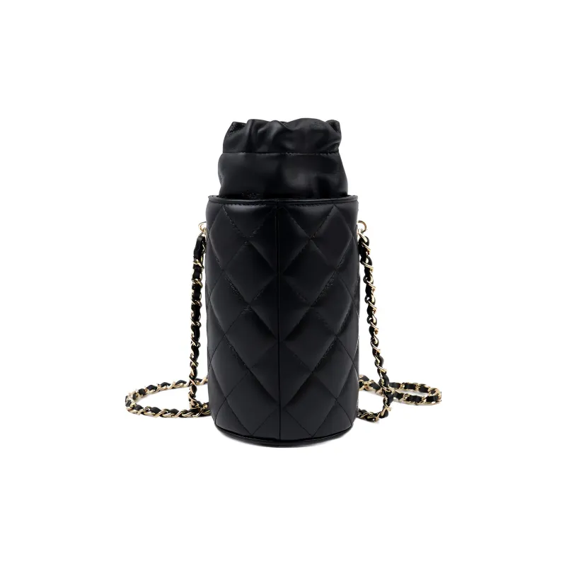 CHANEL Lambskin Chain Drawstring Water Bottle Pocket, Chain Bag, Crossbody Bag Women's Black-2