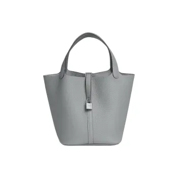 HERMES Picotin Lock Little Bull Leather Basket Bag, Bucket Bag, Handbag Women's Puppet Gray