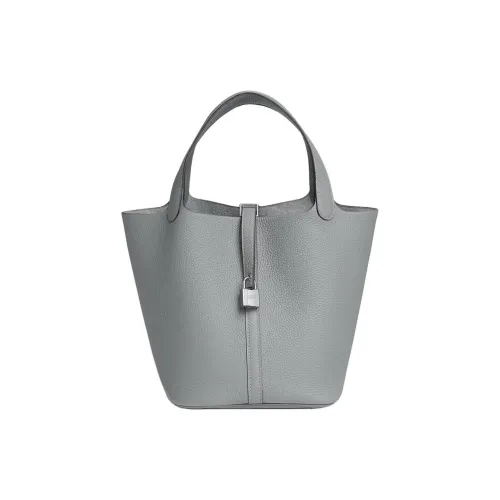 HERMES Picotin Lock Little Bull Leather Basket Bag, Bucket Bag, Handbag Women's Puppet Gray