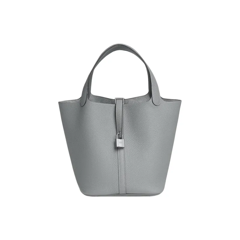 HERMES Picotin Lock Little Bull Leather Basket Bag, Bucket Bag, Handbag Women's Puppet Gray-0