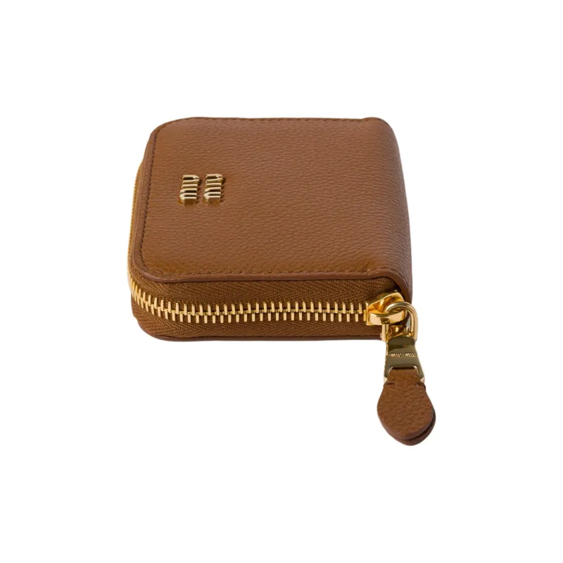 MIU MIU Cow Leather Coin Purse Unisex Brandy-3