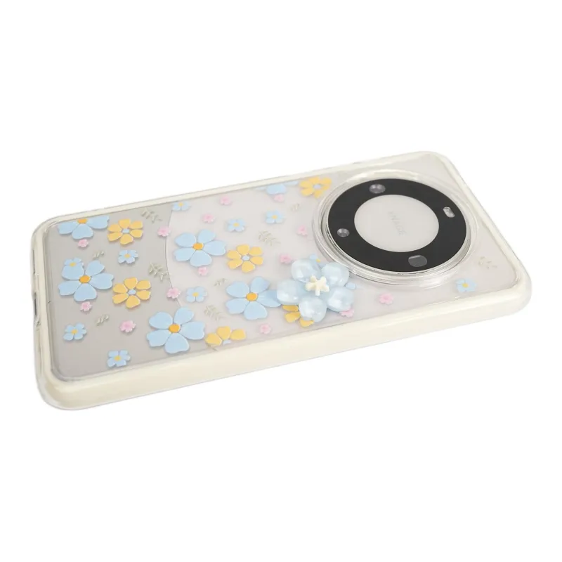 Wei Xin Acrylic Material 2 in 1 Blue Yellow Floral Phone Cases Compatibility With Huawei Mate 70/60 Pro/Pura 70/70 Pro+-3
