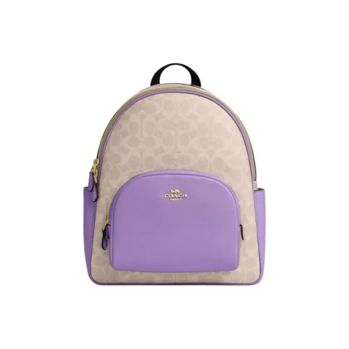 COACH Court Coated Canvas With Leather Backpack Tubas Women's Purple & Natural