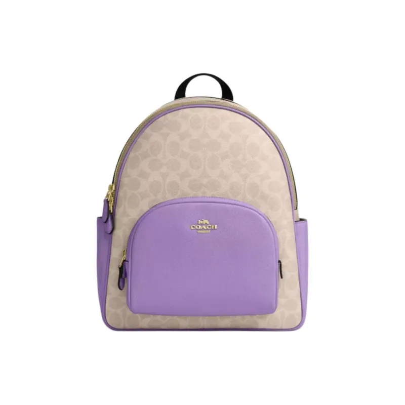 COACH Court Coated Canvas With Leather Backpack Tubas Women's Purple & Natural-0