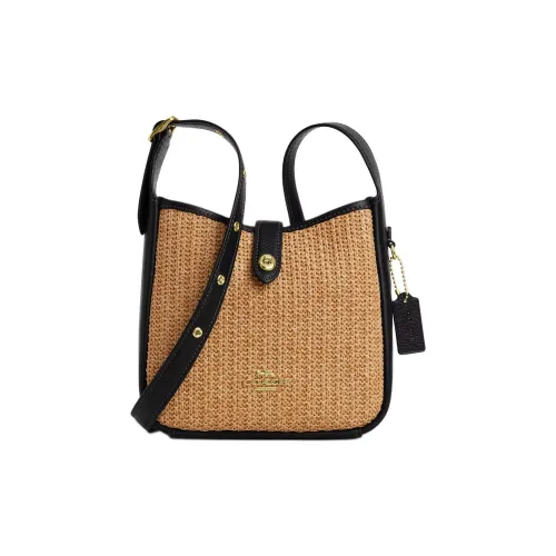COACH Hadley Straw Shoulder Bag, Crossbody Bag Mini Women's Khaki & Black