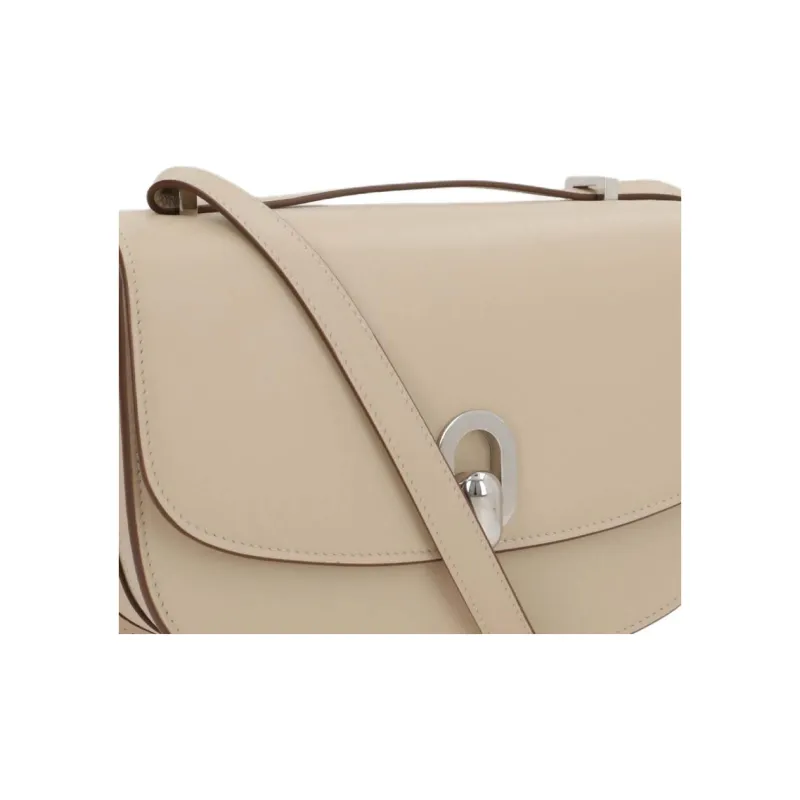 SAVETTE Calfskin Shoulder Bag Women's Beige-4