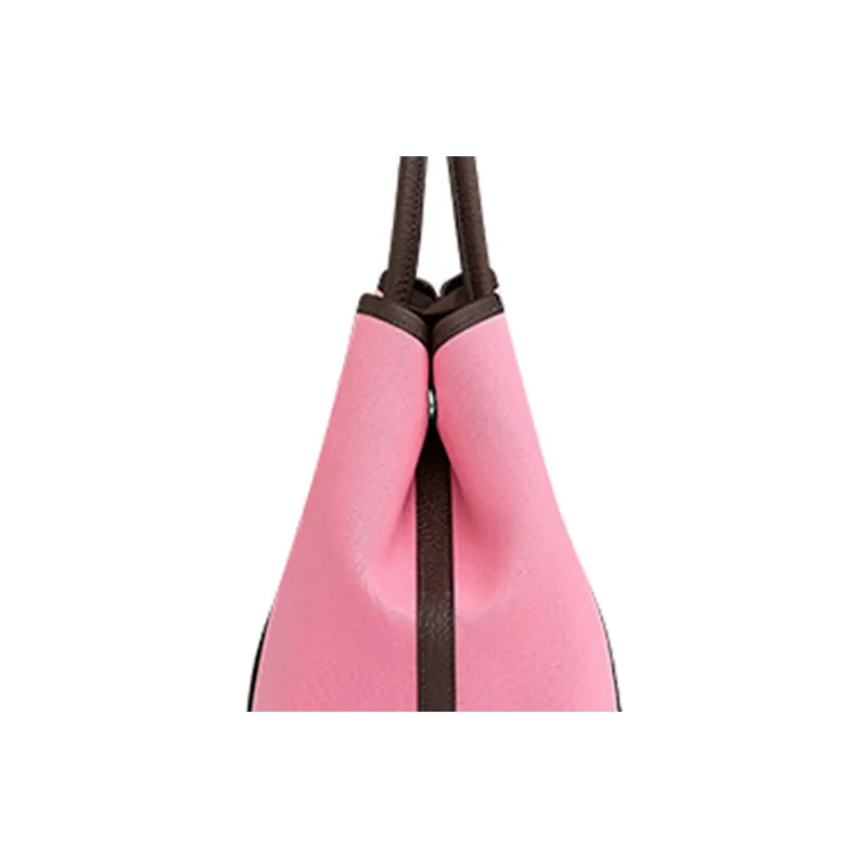 HERMES Garden Party Two-Tone Cow Leather Handbag Women's Pink/Brown-4