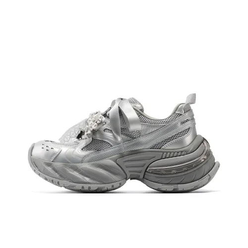 GG CC Cushioning, Slip Resistant, Abrasion Resistant, Height Increasing Low Top Chunky Sneakers Women's Silver