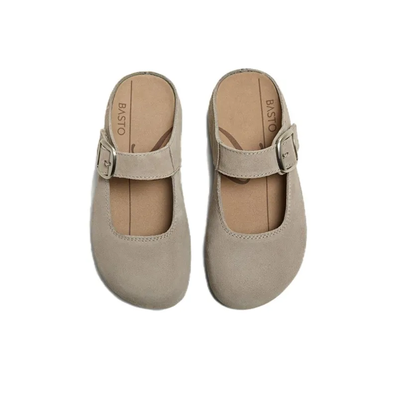 BASTO Rubber Sole Leather Patchwork Closed Toe Slippers Women's-10