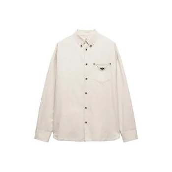 PRADA Chambray Triangle Logo Button Up Shirt