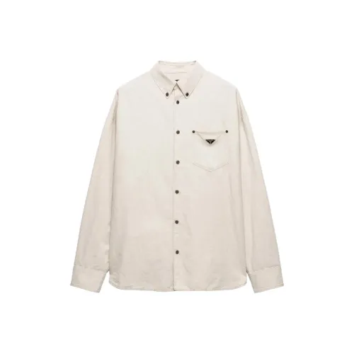 PRADA Chambray Triangle Logo Button Up Shirt