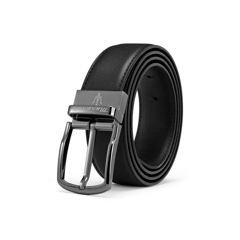 Maserati Cow Leather Belts Men's Black Width 3.4cm-0