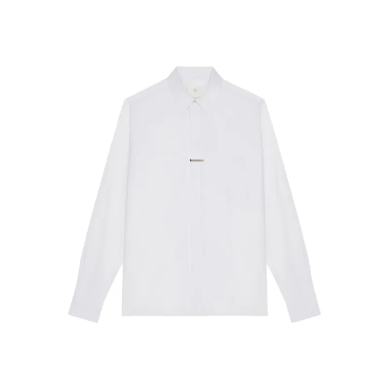 Givenchy Logo Engraved Metal Clip Poplin Shirt-0