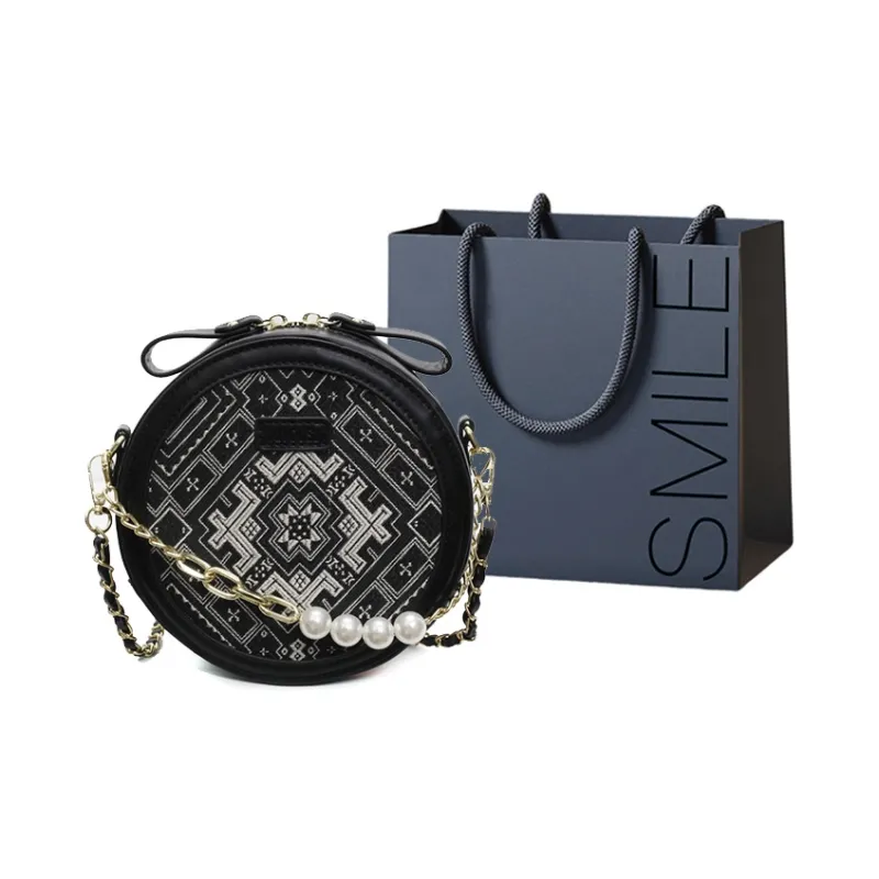 SWIMADE PU Round Bag, Shoulder Bag, Crossbody Bag Women's Ecru/Black/Purple-5