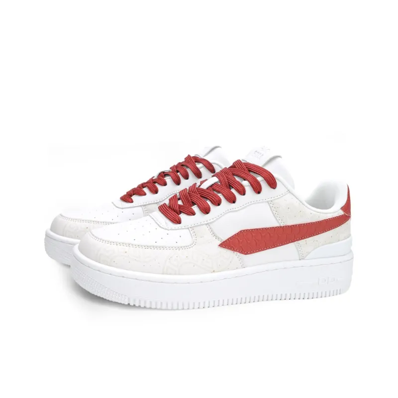 GLO BULL Abrasion Resistant Breathable Height Increasing Low Top Skateboard Shoes Unisex White Red-2