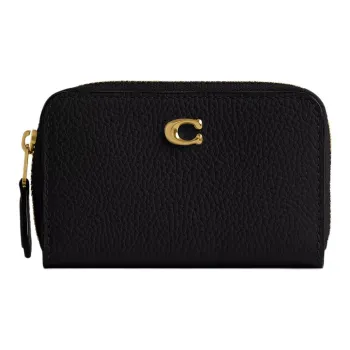 COACH Zip Around Leather Card Holder Mini Women's Black