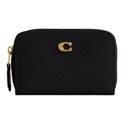 COACH Zip Around Leather Card Holder Mini Women's Black