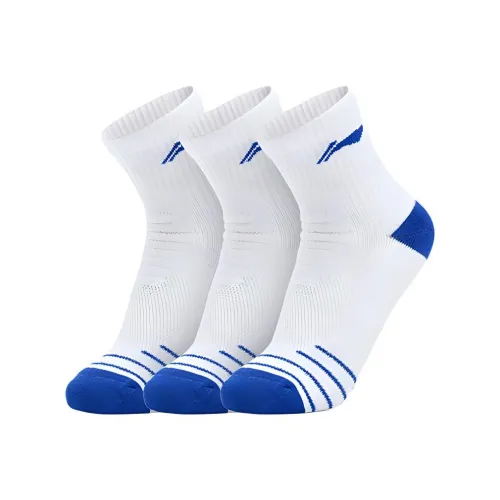 LiNing Mid Calf Socks Unisex White Blue