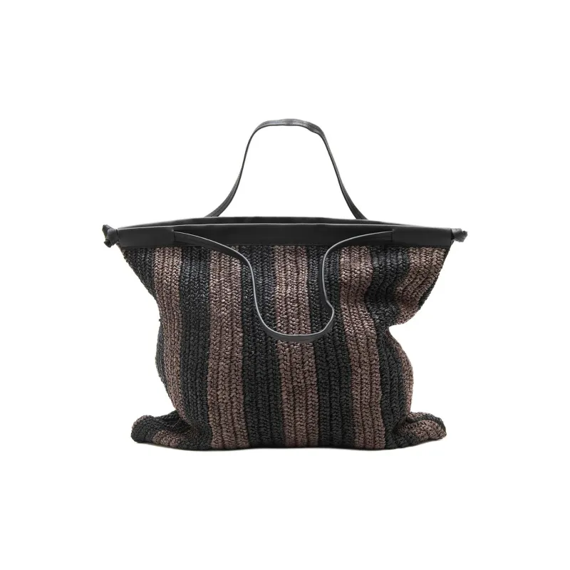 ALYSI Raffia With Leather Handbag Tubas Women's Chocolate-0