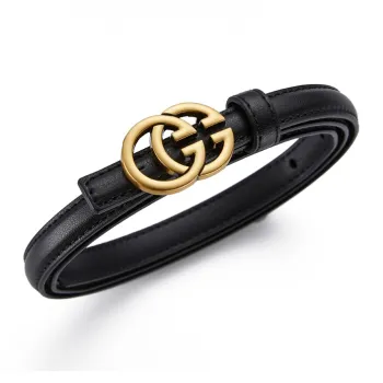 Cheekkiss Top Grain Cow Leather Slim Waist Belt Versatile Belt Women's Gold 2.8