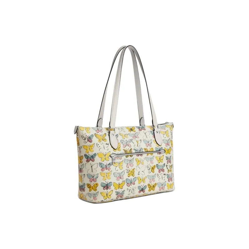COACH Gallery Coated Canvas Tote Bag, Shopping Bag, Handbag, Shoulder Bag Women's Silver & Chalk-1
