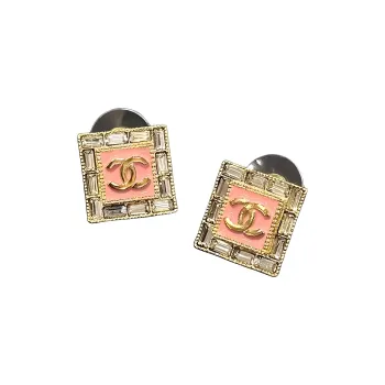CHANEL Alloy Silver Plated Artificial Gemstone Gold Plated Earrings Women's Pink/Black